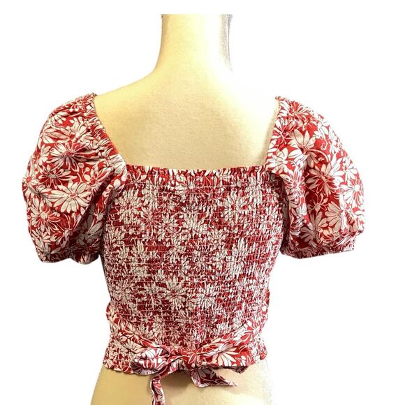 Madewell Anita Linen Puff Sleeves Floral Wrap Top Size Small - Picture 5 of 10